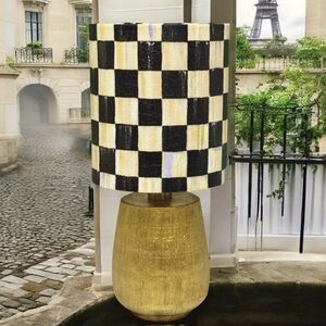 Hand Crafted Courtly Check Small Table Lamp Black White Gold